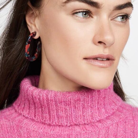 Madewell Acetate Oval Hoop Earrings in Teal Tort - Picture 2 of 2